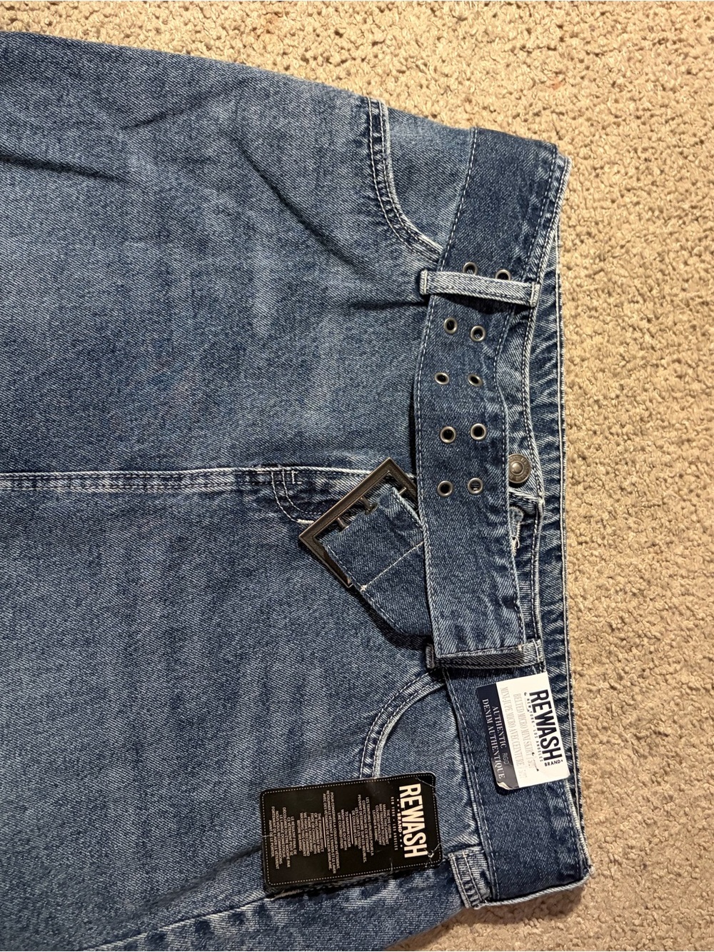 Rewash Denim Skirt with Built-In Belt in Blue